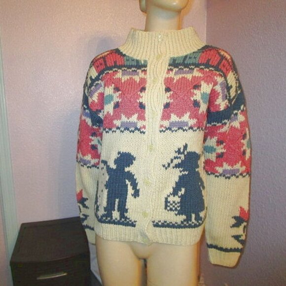 Vtg Woolrich Cardigan Womens Size S Wool Mock Neck Fair Isle Colorful Sweater EC - Picture 2 of 10